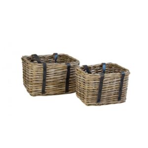 Mand 35x25x25 & 40x30x25 met leren handgrepen