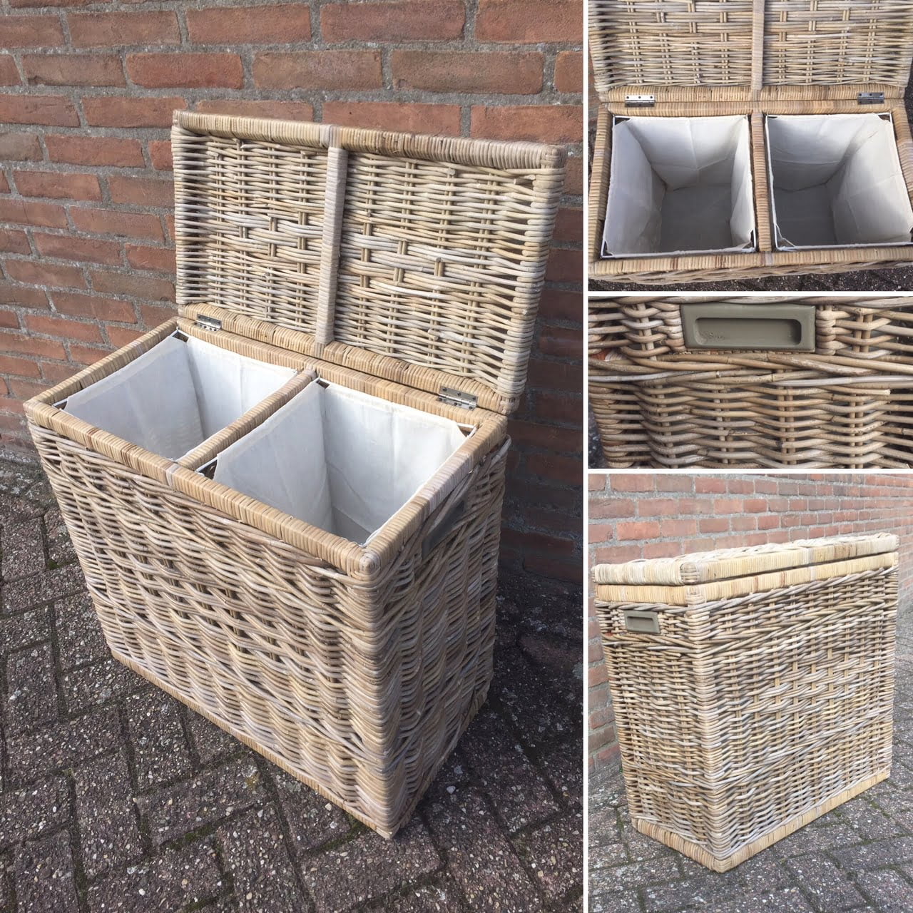 Rotan wasmand duo 68x35x65 Grey - Afbeelding 2