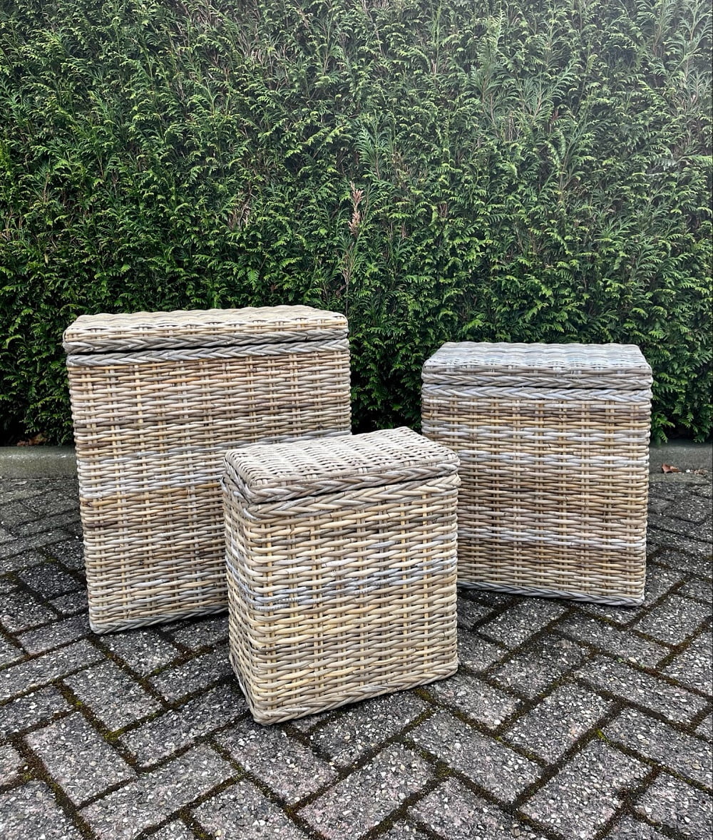 Wasmand rechthoek 37x22x41 & 45x30x50 & 55x40x60 in Grey split rotan - Afbeelding 2